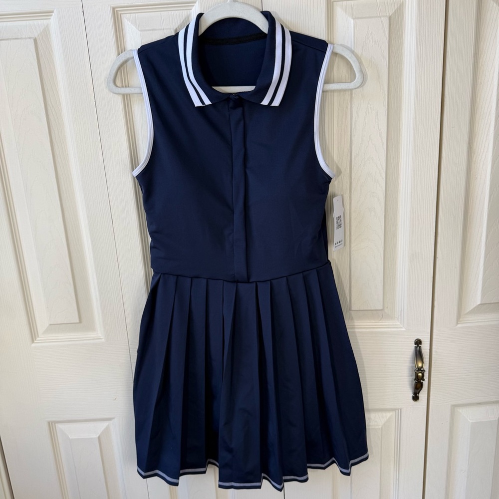 Attraco Navy Polo Ribbed Half Zip Pleated Dress Built in Bra Womens Size Medium - Picture 2 of 9
